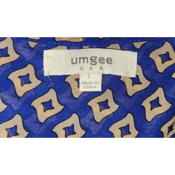 Umgee Womens Geometric Print Blouse L Blue & Beige 3/4 Sleeve Cotton/Polyester - Picture 5 of 5